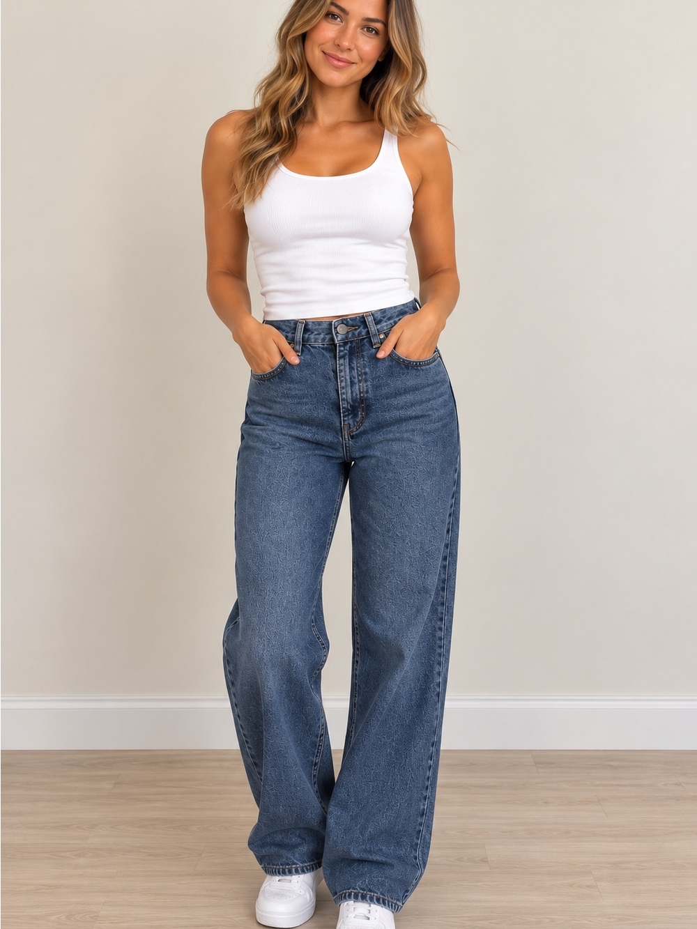 Uniqlo Wide-Leg High-Rise Jeans in Blue Denim